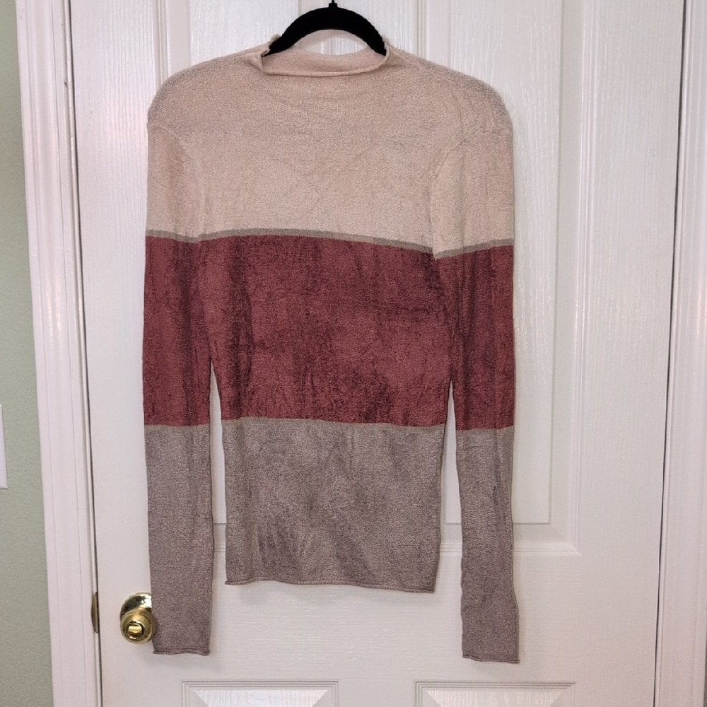 Hem & Thread Colorblock Turtleneck Sweater - Cream, Pink, Gray